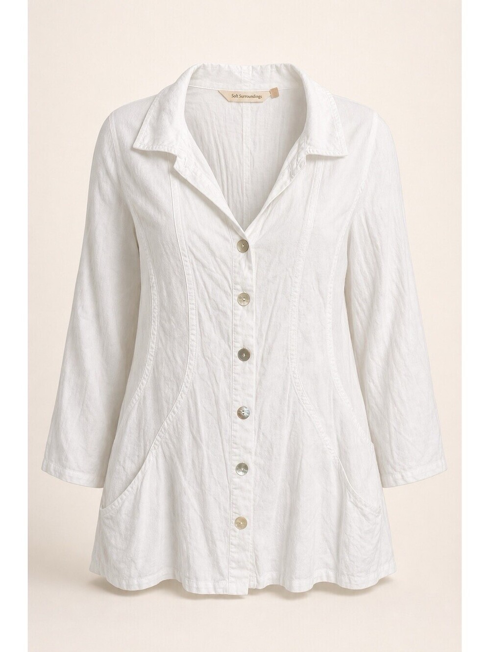 Soft Surroundings White Linen Blend Button Front Long Sleeve Jacket Size 2X